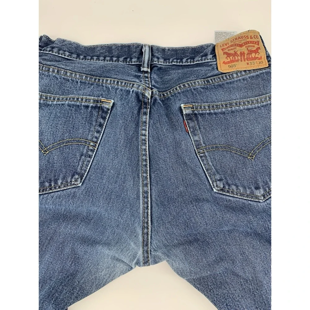 Levis 505 Jeans Mens 33x30 Blue Distressed‎ Straight Leg Medium Wash Denim Pants